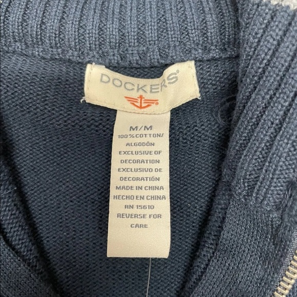 NWT Dockers Mens Medium Black Quarter Zip Collared Pullover Sweater Solid Blue - Picture 10 of 11